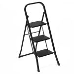 BRASQ Huishoudtrap 3-treden Zwart - keukentrap inklapbaar metaal voor Particulier en professioneel gebruik - Trap Ladder - Anti slip