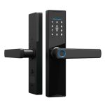 Splenssy Tuya Smart deurslot, toetsenbordslot met handvat, vingerafdruk, elektronisch nachtschootslot, slim deurslot, vingerafdruk/kaart/sleutel/code-ontgrendeling