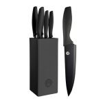 MasterChef Messenblok met Messenset (5-delige) met Santoku Mes, Broodmes, Koksmes, Schilmesje, Vleesmes en Universeelmes, Roestvrij Staal, Scherp, Zwart, Volle Greep, SoftGrip Handgrepen