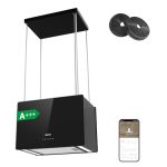 CIARRA CBCB4850 A+++ eilandafzuigkap recirculatie vrijhangend afzuigkap 48 cm 700 m³/u met slimme Wi-Fi app 4 snelheden boostfunctie glazen front inclusief actiefkoolfilter CBCF003 zwart