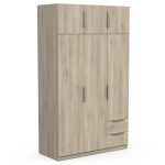 Demeyere Kleedkast met moderne kledingkast, 6 deuren, 5 planken, 2 laden, eiken Kronberg-119, bewerkt hout, grijs, 119,4 x 51,1 x 203 cm
