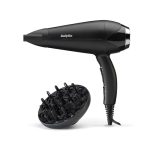 BaByliss Turbo Smooth Föhn - 2200W Krachtige Haardroger, Grote Diffuser, Ionische Pluisvrije Conditioning, 3 Warmte- & 2 Snelheidsinstellingen, Zwart, D572DE