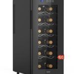 WIE Wijnkoelkast 1 zone 33 liter 12 flessen drankkoelkast kleine wijnkoelkast mini met glazen deur volledig glazen designdeur met LED-touchpanel anti-UV