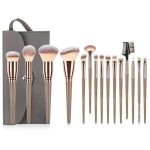YPYMOD 15 stuks make-up borstels sets, professionele make-up borstels premium synthetische foundation borstel kit voor foundation blush concealer oogschaduw met PU make-up tas