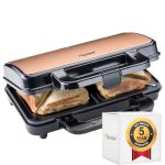 Bestron ASM90XLCO XL Sandwichmaker, tosti-ijzer voor 2 sandwiches met antiaanbaklaag, 900 watt, zwart/koper