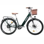 cysum cityrun Elektrische fiets voor dames, 26 inch trapondersteuning, e-bike, elektrische stadsfiets voor volwassenen, motor 250 W, 25 km/u, lithiumbatterij 36 V, 360 WH, autonomie 80 km (groen 001)