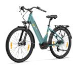 Touroll Urbano Elektrische fiets 3, met hydraulische schijfrem, middenmotor 70 Nm, afneembare accu 13 Ah, autonomie 120 km, elektrische fiets voor heren (blauw-groen)