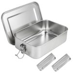IMALPQPP Lunchbox van roestvrij staal, 1400 ml, robuuste en duurzame broodtrommel met scheidingswanden en -vakken, voor volwassenen en kinderen, zilver