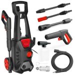 LEHMANN Jukon Hogedrukreiniger, 1600 W, max. 200 Bar Druk, Debiet 480 l/u, Zelfaanzuigend, Met 5 m Hogedrukslang, Pistool, Lansen, en Schuimlans, Ideaal voor Huis, Tuin en Auto