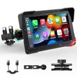 LAMTTO Motorfiets CarPlay en Android Auto draadloos scherm, upgrade draagbaar 7 inch IP67 waterdicht touchscreen met navigatie, Bluetooth, Siri/G00gle-assistent