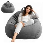 Umllpet Zitzak XL druppelvorm, alleen hoes (zonder vulling), voor volwassenen en kinderen, speelzitzak voor woonkamer, kinderkamer, bank, buitendecoratie, 100 x 120 cm (grijs)