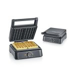 SEVERIN Wafelijzer voor Belgische wafels, keramische coating met PFAS-vrije coating, met controlelampje, praktische kabeloproller, 1.600 watt, zwart/roestvrij staal, WA 2130