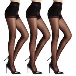 WAJIAFAR Set van 3 doorschijnende panty's met hoge taille voor dames met ondersteuning en versterkte teenpanty's