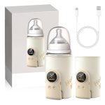 Beste draadloze flessenwarmer Draagbare flessenwarmer voor pasgeborenen, draagbare babyflessenwarmer met lcd-display, USB-flessenwarmer met 6 instelbare temperaturen, 8000 mAh flessenwarmer voor reizen, vliegtuig en auto (geel)