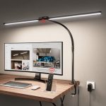 Jeebel LED Bureaulamp Dimbaar 24W 80cm Tweekoppige Tafelklemlamp met Afstandsbediening, 9,5cm Clip, Flexibele 360° Verstelbare Hals, Oogbescherming, 10 Kleurenmodi & 10 Helderheidsniveaus
