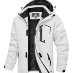 TACVASEN Heren Winter Winddichte Winterjas Warme Fleece Voering Ski Overgangsjas Met Losneembare Kap Wit, L