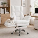 ZZINOKE Ergonomische bureaustoel met voetensteun, teddystof, wit