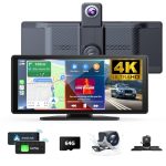 10.26" Draadloos Carplay-scherm 360 Rotatie 4K Dash Cam Carplay/Android Auto Auto Stereo Auto Audio Ontvanger met 1080p Back-upcamera GPS Navigatie/Spiegel Link/Spraakbediening/Siri