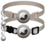 Airtag kattenhalsband met veiligheidsgesp en belletje, Apple Airtag, reflecterend, verstelbaar, 17,8-30,5 cm, voor meisjes- jongenskatten, huisdierbenodigdheden, accessoires, cadeaus, 2 stuks, grijs