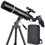 Beste sterrenkijker Astronomie-telescoop voor volwassenen, opening 80 mm, refractortelescoop 600 mm voor kinderen, beginners, BAK4 compact en draagbaar, reis-telescoop met statief, draagtas en