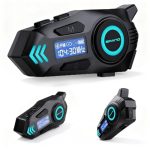 MidingChai K09 Intercom voor motorfiets, handsfree, Bluetooth 5.4, intercom voor motorfiets, duo-communicatiesysteem, 500 m, hoofdtelefoon met digitaal display/IPX8 waterdicht/hifi/FM (1 stuk)