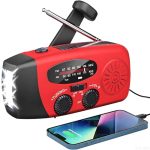 Beste radio voor noodpakket Solarbaby Noodradio, Zonne-energie Draagbare Radio - AM/FM Radio 2000mAh Powerbank, Dynamo,LED Zaklamp, USB-Telefoonoplader, SOS Alarm, Kompas - Voor Camping, Orkanen Overleving (Rood)