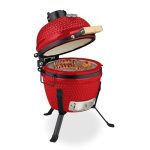 Relaxdays keramische kamado barbecue, Ø 26 cm, thermometer tot 450°C, deksel, houtskool, rood