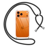 Pnakqil Telefoonbandje voor Phone 17 Pro Max Hoesje met bandje, Transparante zachte siliconen met koord, Kettingkoord, Anti-val bumper beschermhoes, Compatibel met Phone 17 Pro Max 6.9", Zwart