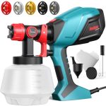 ENEACRO HVLP Elektrisch verfspuitpistool, 700 W, met reservoir van 1200 ml, verstelbare doorstroming en sproeihoek, 5 messing spuitmonden voor binnen en buiten