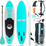 SereneLife Opblaasbaar Stand-Up Paddleboard - Antislip SUP Paddle Board met Peddel, Pomp, Leash en Accessoires - voor Volwassenen en Jeugd (Turkoois)