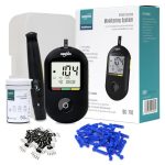 EUROPAPA® bloedglucosemeter met bloedglucoseteststrips, bloedlancetten en prikpen, bloedglucosemeetsysteem diabetesset mg/dL voor 50 lancetten en BG-strips (Zwart)