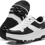 ANEFUN Skateschoenen voor jongens en meisjes met afneembare wielen, Zwart en wit, 36 EU