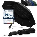 Stormparaplu Opvouwbaar Zak Paraplu Stormproof + Knop Automatisch & Beschermhoes | Heren Dames - Compact Stevig, Teflon Wind & Waterdicht Handvat Polsstrap| Reisparaplu Zakparaplu Golf, Zwart