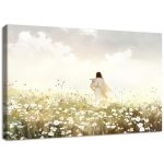 Jezus houdt het verloren lam canvas foto's met lijst Jezus verlaat de 99 schapen foto christelijke wilde bloemen muurschilderingen canvas schilderij woonkamer meditatieruimte slaapkamer wanddecoratie