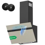 FIREGAS schuine afzuigkap 60 cm,energieklasse A+++, 684 m³/h,9 standen,touch- en gebarenbediening, recirculatie/luchtafvoer, met LED-verlichting, inclusief actief koolstoffilter en afvoerslang,grijs