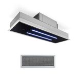 Beste plafond afzuigkap Klarstein Afzuigkap High Line Plafond - 77cm Breed - 410 M3/H - 75W - 3 Standen - Afstandsbediening - Zwart - 59 dB - voor Keuken Inbouw - Touch Koolstoffilter Vetfilter - RVS - glas LED Display -