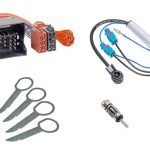 Audioproject A359 - Autoradio-adapterset Quadlock antenne-adapter dubbele Fakra + ontspanningsbeugel compatibel met VW Audi Skoda Seat Golf Polo A3 A4 ISO-stekker voor autoradio-adapter