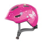 ABUS Smiley 3.0 kinderhelm - fietshelm met lage pasvorm, kindvriendelijke designs & ruimte voor een varkensstaart - voor meisjes en jongens - roze met vlindermotief, maat M