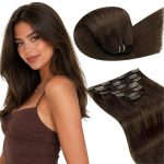 LaaVoo Clip in Hair Extensions Human Hair 7 Stuks 120g 35 cm Donkerbruin Hair Extensions #4