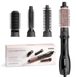 BaByliss Smooth Finish 1200 – 4‑in‑1 Warme‑Luchtborstel voor Drogen, Stylen, Gladmaken & Volume, Ionische & Keramische Technologie, 4 Opzetstukken, 1200W, Zwart/Roze, AS122E