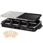 Russell Hobbs Gourmetstel, Raclette Multi 3-in-1, 8 Raclettepannetjes & Houten Spatels, Uitneembare grillplaat, Vaatwasserbestendig, Anti-Aanbaklaag, Aluminium & Stenen grillplaat, 1400 Watt, 26280-56