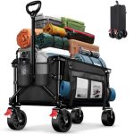 Beste bolderkar BELEEV Inklapbare Handwagen, Zware Klasse All-Terrain Handwagen met 6in Grote All-Terreinwielen, 130L Grote Capaciteit, Zijzakken & Drankhouders voor Strand Tuin Camping Sport Winkelen -Black