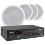 Geluidsinstallatie met 4 plafondspeakers en 25W 100V versterker met Bluetooth - Power Dynamics