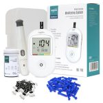 EUROPAPA® bloedglucosemeter met bloedglucoseteststrips, bloedlancetten en prikpen, bloedglucosemeetsysteem diabetesset mg/dL 50 stuks lancet & BG-strips (Wit)