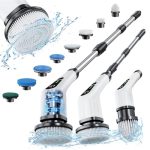 Elektrische draaiende schrobber, Leebein draadloze reinigingsborstel met 8 vervangbare boorborstelkoppen, bad en vloertegel 360 Power scrubber-dweil met verstelbare handgreep van 54 in/137 cm voor badkamer, keuken, auto (Wit)