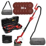 LEHMANN Wand-/ Plafondschuurmachine 1800W - Schijf Ø225 mm - LED-verlichting en verstelbare telescoopstee - Met stofafzuiging – Inclusief 30 schuurschijven en koffer - Ideaal voor plafond & muur