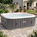 Arebos Spa whirlpool 2400W | Buitenbad | voor 6 personen 185x185cm | 130 massagejets | 910 L met verwarming | Opblaasfunctie met één druk op de knop | Incl. afdekking | Bubble Spa & Wellness Massage