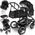 KIDUKU® 3 in 1 Kinderwagen Complete Set | Combi Wandelwagen Set incl. Reiswieg Buggy Car-Baby Shell Voetenzak | Volledig rubberen banden Luiertas Regenhoes Kindertafel ECE R129