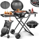 KESSER® Elektrische Barbecue 2in1 Tafelgrill 2400W | Staande Grill BBQ met deksel, Thermometer en Grillplaat | Tafelbarbecue Antiaanbaklaag met Opbergtafel en 2 wielen, Zwart