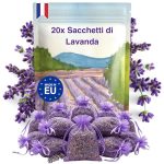 LAVENS | 20 zakjes lavendelparfums | Herkomst Provence Frankrijk | 120G | Tas verzonden voor kledingkast, linnengoed en kast. Premium kwaliteit luchtverfrisser gedroogd lavendelzakje met intense geur.